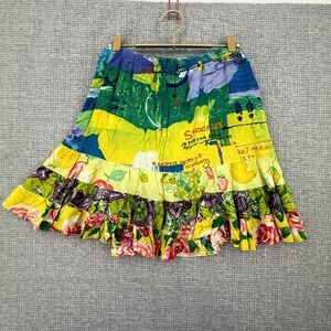 Jams World Hattie Tiered Mini Skirt Women Size M Multi Color Ruffle Boho Art